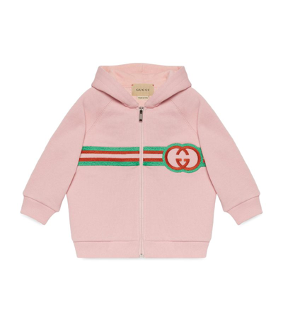 Shop Gucci Kids Embroidered Hooded Jacket (0-36 Months) In Pink