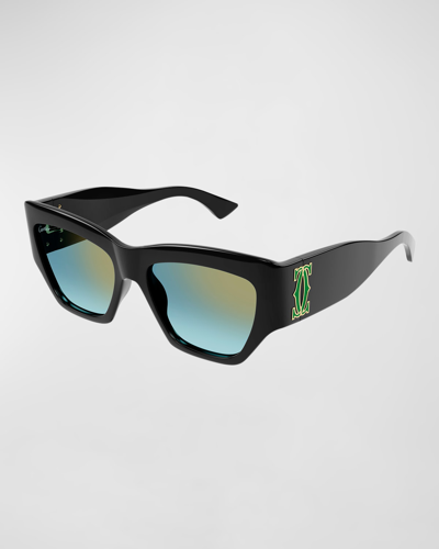Shop Cartier Monogram Acetate Cat-eye Sunglasses In 003 Black Colour