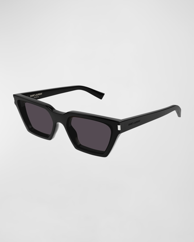 Shop Saint Laurent Calista Acetate Cat-eye Sunglasses In Shiny Solid Black