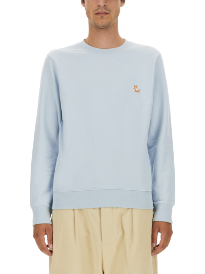 Shop Maison Kitsuné Sweatshirt With Logo Patch In Azure