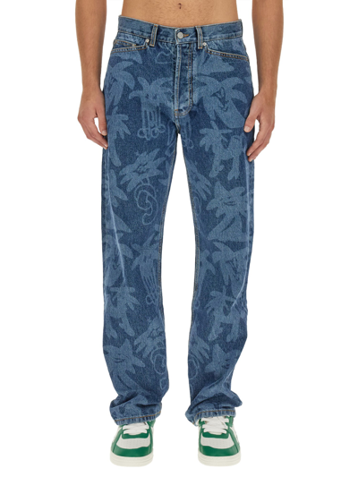 Shop Palm Angels Laser Palmity Jeans In Blue