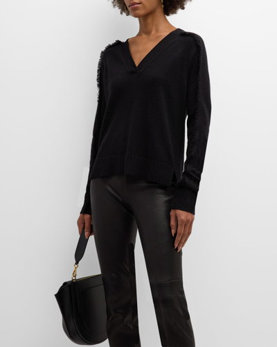 Shop Brochu Walker Jolie Cashmere Fringe-trim Sweater In Black Onyx
