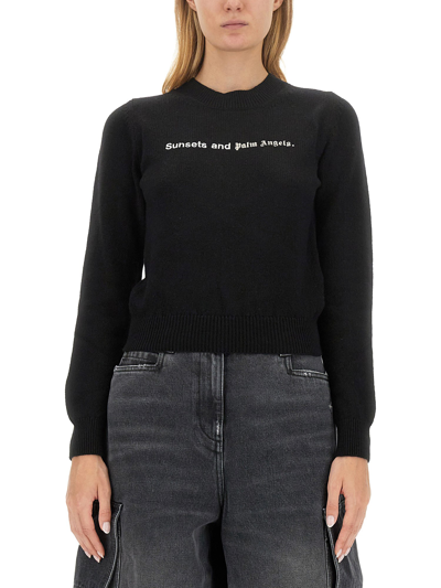 Palm Angels Sunsets-embroidered Merino-blend Jumper In Black