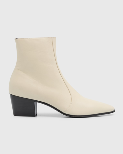 Shop Saint Laurent Men's Vassili Leather Zip Ankle Boots In Pearlwh