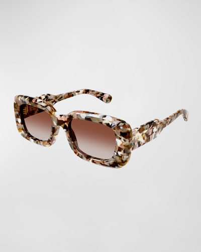 Shop Chloé Acetate Rectangle Sunglasses In Stone Beige