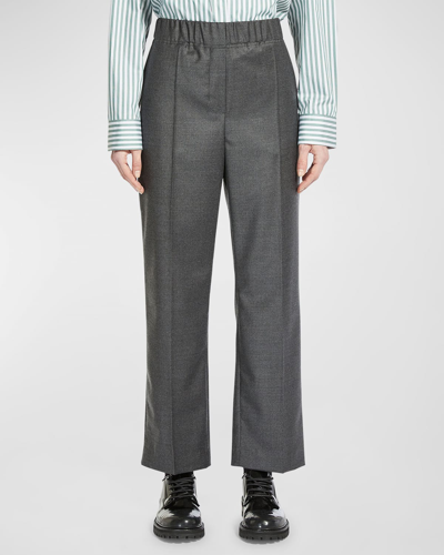 Shop Weekend Max Mara Cropped Pintuck Flannel Pants In Dark Grey