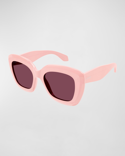 Shop Alaïa Logo Acetate Butterfly Sunglasses In Shiny Solid Pink