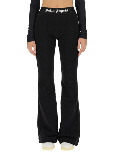 Palm Angels Cotton Flared Trousers In Black