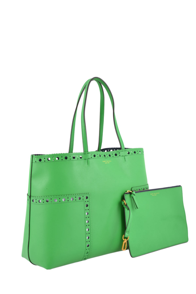 Leather tote Tory Burch Green in Leather - 34918511
