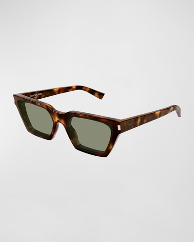 Shop Saint Laurent Calista Acetate Cat-eye Sunglasses In Shiny Medium Hava