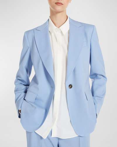 Shop Weekend Max Mara Single-button Stretch Wool Blazer In Light Blue