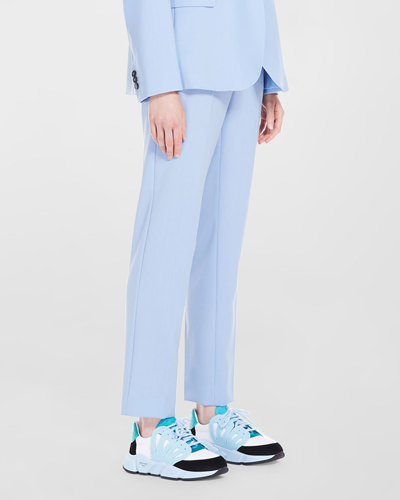 Shop Weekend Max Mara Cropped Straight-leg Stretch Wool Pants In Light Blue