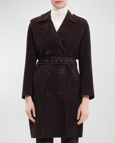 Shop Theory Reece Leather Utility Trench Coat In Mnk