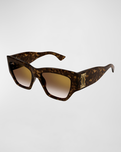 Shop Cartier Monogram Acetate Cat-eye Sunglasses In 002 Dark Tortoise
