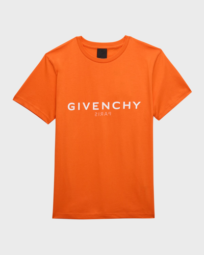 Shop Givenchy Boy's Front & Back Printed Logo T-shirt In 422-orange