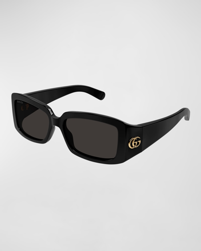 Shop Gucci Gg Plastic Rectangle Sunglasses In Copy Of Shiny Bla