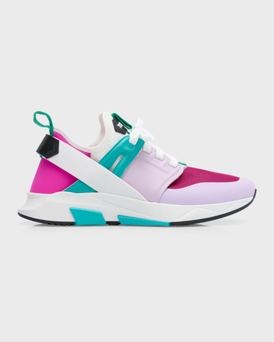 Shop Tom Ford Men's Jago Low-top Sneakers In Fuchsia/pi