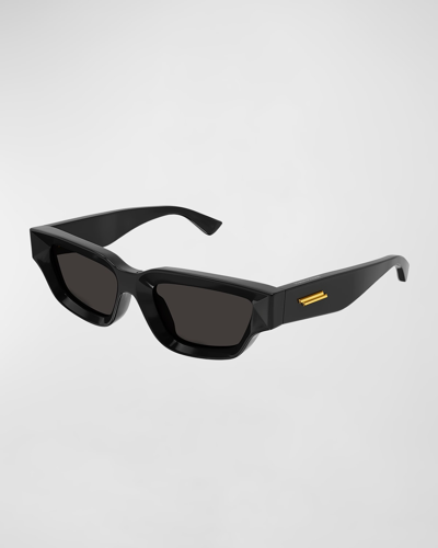 Shop Bottega Veneta Men's Acetate Rectangle Sunglasses In Shiny Black