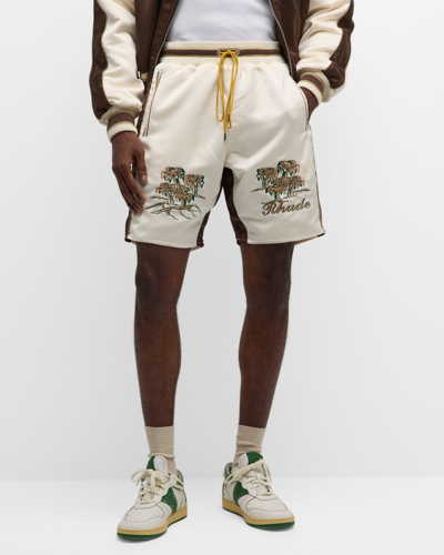 Shop Rhude Men's Satin Souvenir Shorts In Ivory/brown
