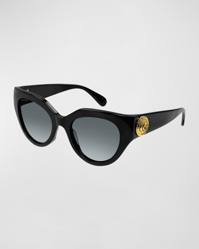 Shop Gucci Gg Emblem Acetate Cat-eye Sunglasses In Shiny Black