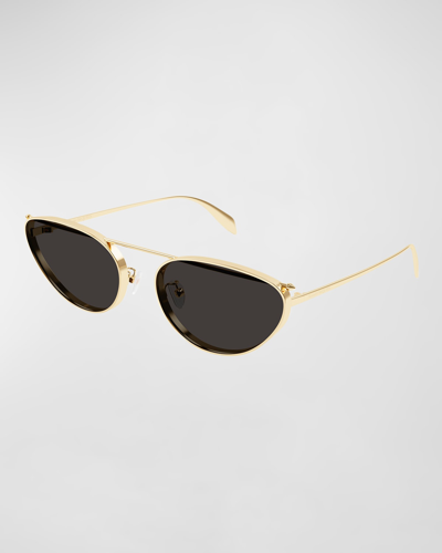Shop Alexander Mcqueen Studded Metal Cat-eye Aviator Sunglasses In Shiny Light Gold