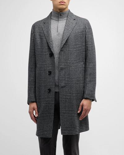 Shop Zegna Men's Macro-plaid Topcoat In Darked Gray Check