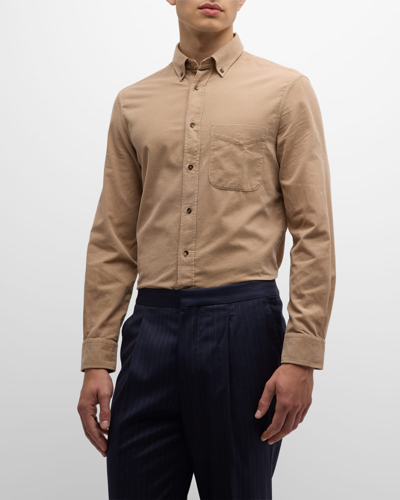 Shop Brunello Cucinelli Men's Loose Fit Corduroy Sport Shirt In Medium Brown