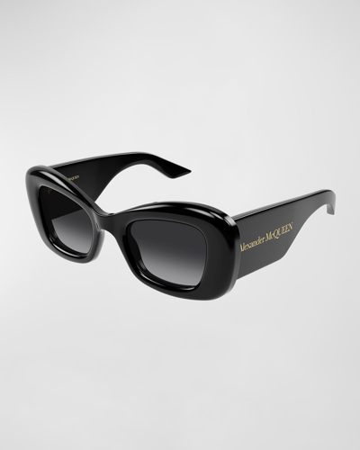 Shop Alexander Mcqueen Chunky Logo Acetate Cat-eye Sunglasses In Shiny Solid Black