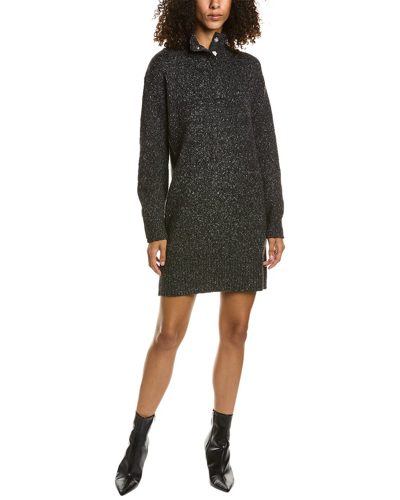 Shop 525 America Mock Neck Henley Wool-blend Sweaterdress In Black