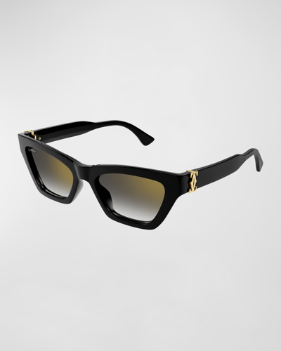 Shop Cartier Logo Acetate Cat-eye Sunglasses In 001 Black Colour