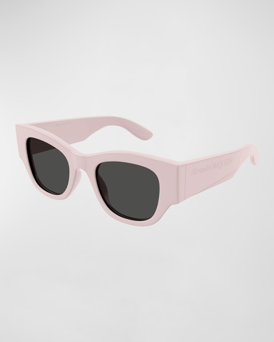 Shop Alexander Mcqueen Logo Acetate Square Sunglasses In Shiny Solid Pink