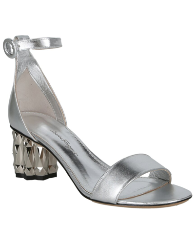 Shop Ferragamo Azalea Metallic Leather Sandal In Grey