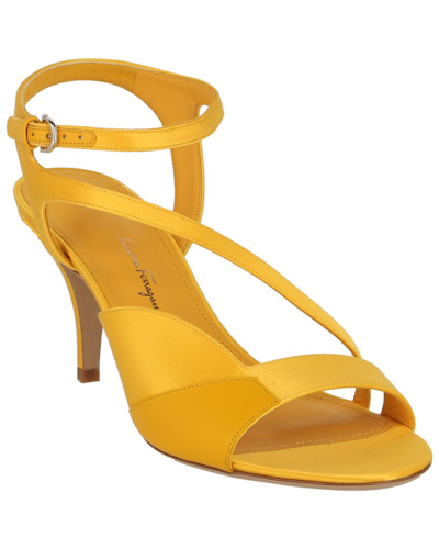 Shop Ferragamo Olga Satin Sandal In Yellow