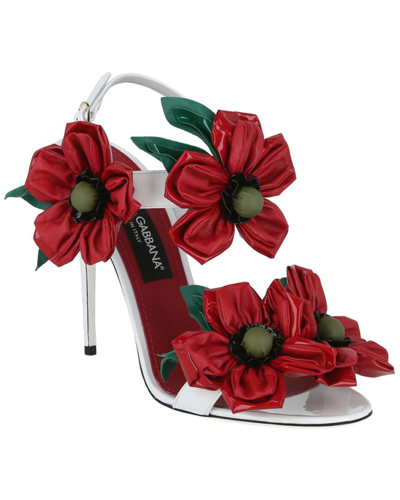 Shop Dolce & Gabbana Floral Embellishment Leather Sandal In White