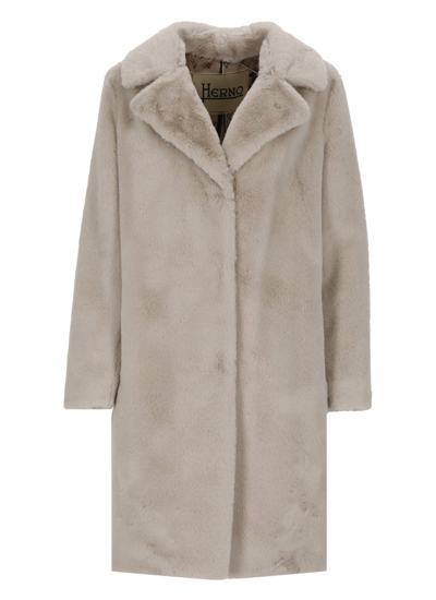 Shop Herno Eco-fur Coat In Beige