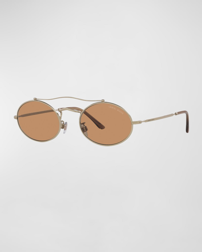 Shop Giorgio Armani Oval Mixed-media Aviator Sunglasses In Matte Pale Gold