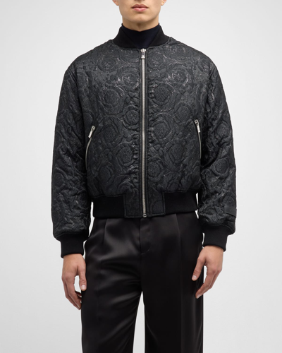 Shop Versace Men's Baroque Lurex Jacquard Bomber Jacket In Black