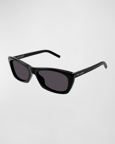 Shop Saint Laurent Sleek Acetate Cat-eye Sunglasses In Shiny Solid Black