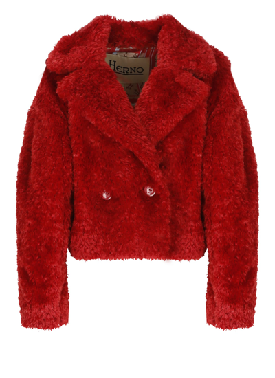 Herno Cropped Fur Jacket In Red