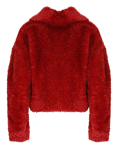 Herno Cropped Fur Jacket In Red