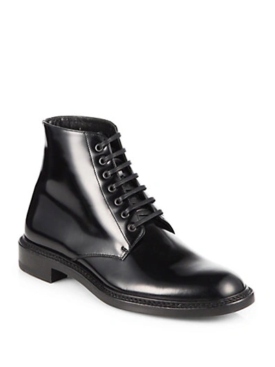 Shop Saint Laurent Army Leather Lace-up Ankle Boots In Black