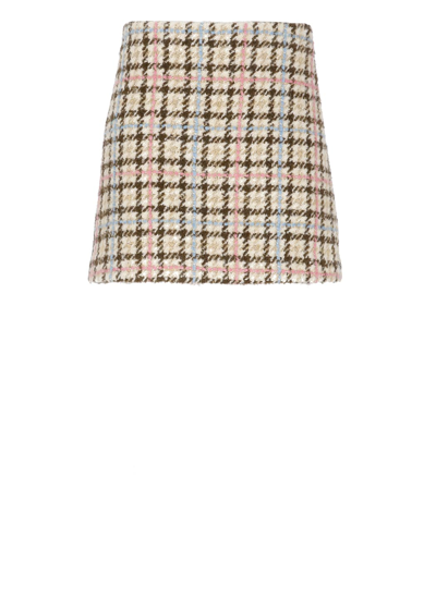 Shop Msgm Check Skirt In Beige