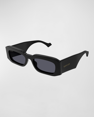 Shop Gucci Men's Gg1426sm Acetate Rectangle Sunglasses In 001 Black