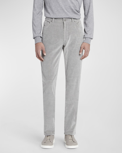 Shop Zegna Men's Cashco Corduroy 5-pocket Pants In Gray Solid