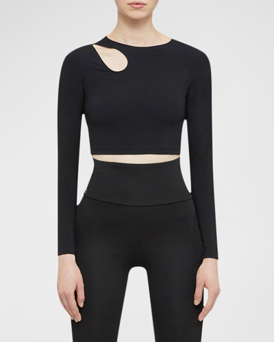 Shop Wolford Warm Up Long-sleeve Crop Top In Black