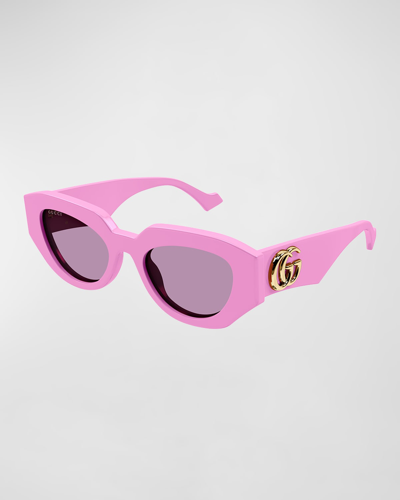 Shop Gucci Geometric Acetate Butterfly Sunglasses In Shiny Solid