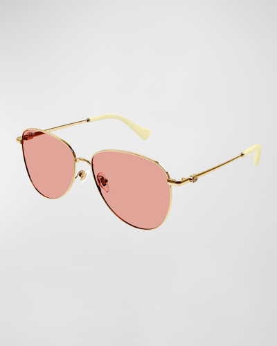 Shop Gucci Gg Metal Alloy Round Sunglasses In Shiny Endura Gold