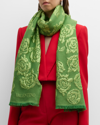 Shop Valentino Floral Jacquard Wool-blend Scarf In Astral Purple