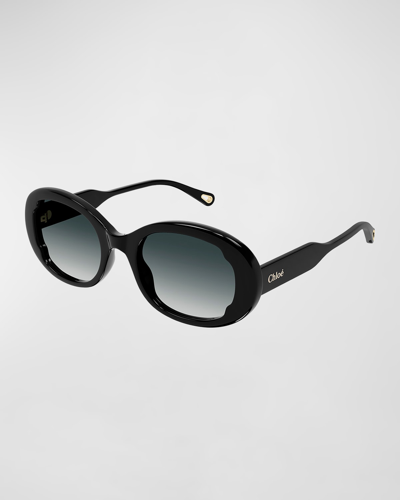Shop Chloé Acetate Round Sunglasses In Shiny Solid Black