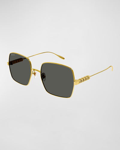 Shop Gucci Block Logo Metal Alloy Square Sunglasses In Shiny Yellow Gold